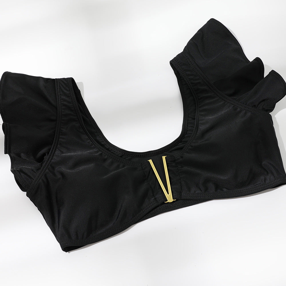 ESRA | Zwarte Bikini Dames – High Waist Met Goud Detail & Striksluiting