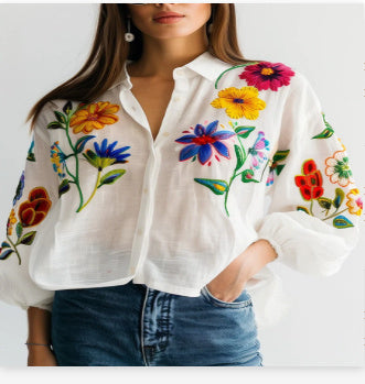 ROOSJE | Flower Power Blouse – Geborduurde Boho Statement
