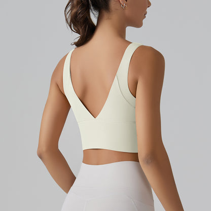 KAREN | Sport Crop Top met Diepe V-Rug – Elegant, Stevig & Comfortabel