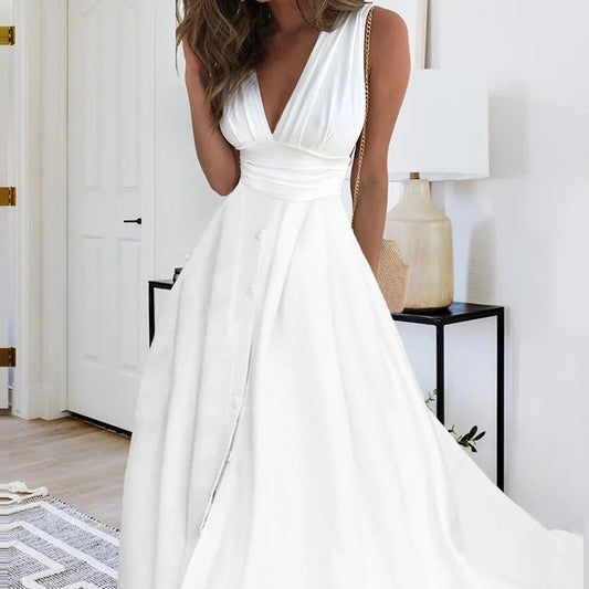 SUNA | Elegante Maxi Jurk met Overslag – Zomerse Klasse in Katoen