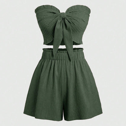 LILOU | Strapless Co-Ord Set – Zomerse Tweedelige Outfit met Strik