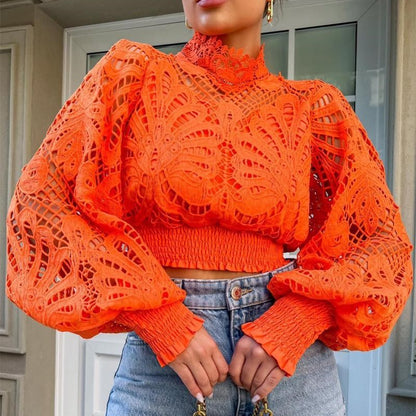 GIOVANNA | Feloranje Kanten Crop Top – Luxe Statement Blouse
