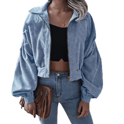 LAMIA | Corduroy Bomberjack Dames – Cropped Jack met Rits en Ballonmouwen