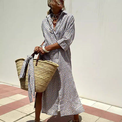 LINNE | Gestreepte Oversized Shirtjurk – Zomerse Damesjurk met Knoopsluiting en Split
