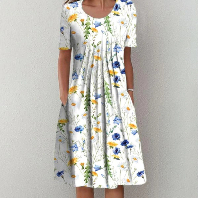 LEXI | Zomerjurk Dames Bloemenprint – Luchtige Korte Mouwen Jurk met Zakken