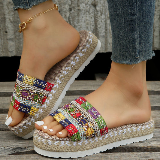 MONTANA | Boho Plateau Slippers Dames met Gevlochten Zool – Zomerse Instappers