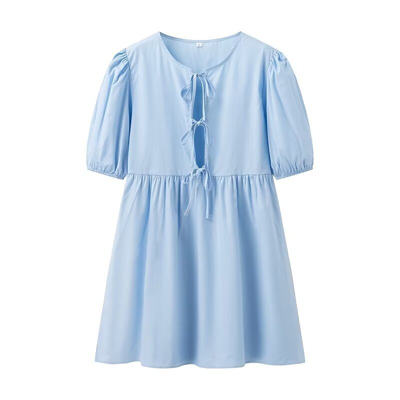 FIEKE | Boho Tie-Front Mini Jurk – Speelse Zomerlook met Pofmouw
