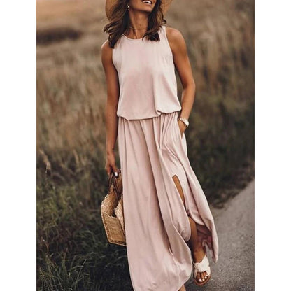 ZENDAYA | Mouwloze Maxi Jurk met Split – Casual Zomerjurk met Pockets