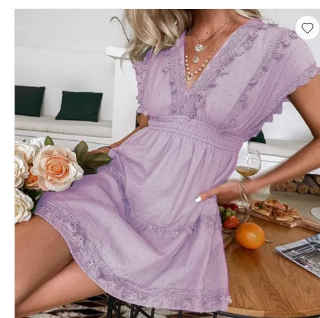 LAURE | Boho Mini Jurk met Kanten Details – Zomerse Strandjurk met V-Hals