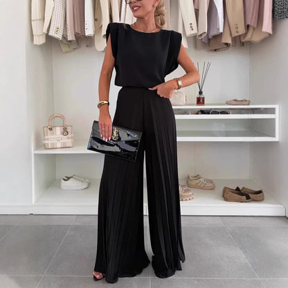 CATHARINA | Plissé Set met Schouderdetails – Elegante 2-delige Outfit