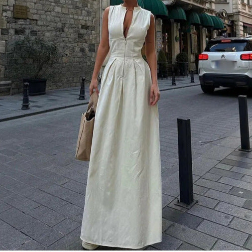 ALESIA | Zip-Front Maxi Jurk – Chic & Stoer in één