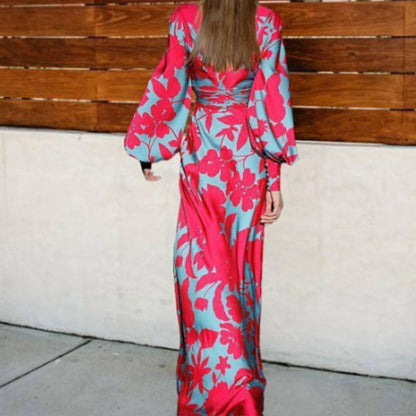 KATTY | Tropische Maxi Jurk Dames – Zomerjurk met Ballonmouwen
