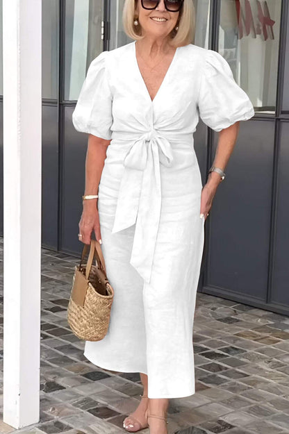 ANNY | Linnen Midi Jurk met Strikdetail – Comfort & Klasse in Elke Kleur
