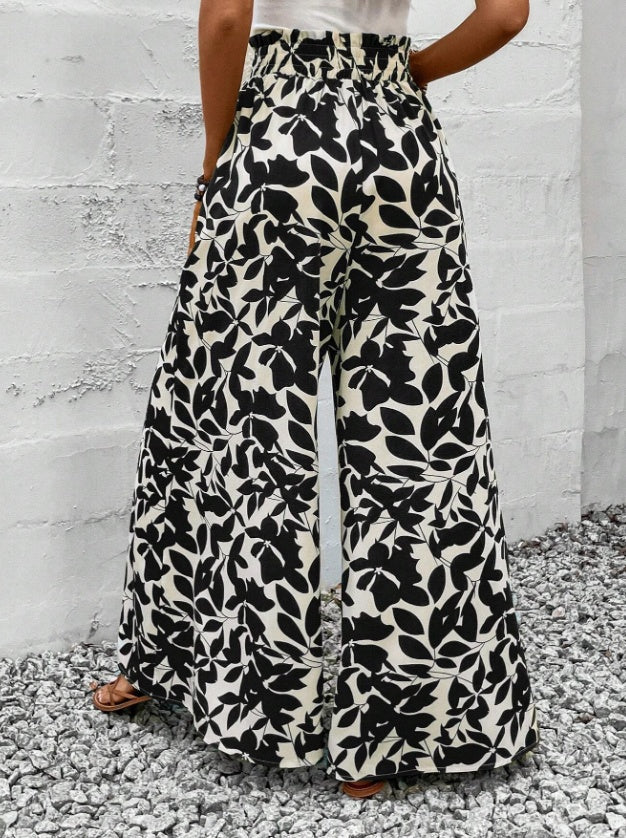 PENELOPE | Wijde Broek met Bladprint - Zomerbroek Dames