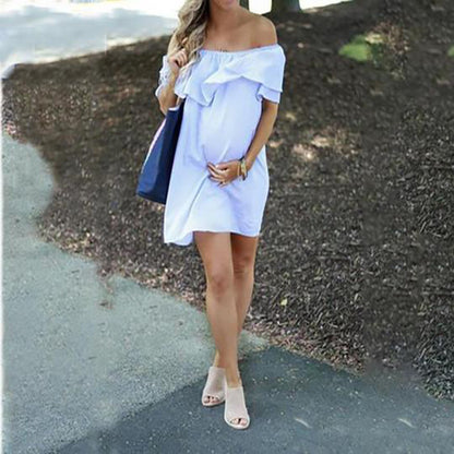 NATALIA | Lichtblauwe Off-Shoulder Zwangerschapsjurk