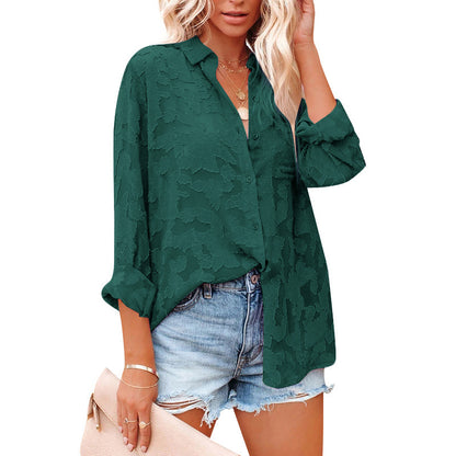 AIMEE | Transparante Blouse met Camouflagepatroon – Elegante Lange Mouwen voor Dames