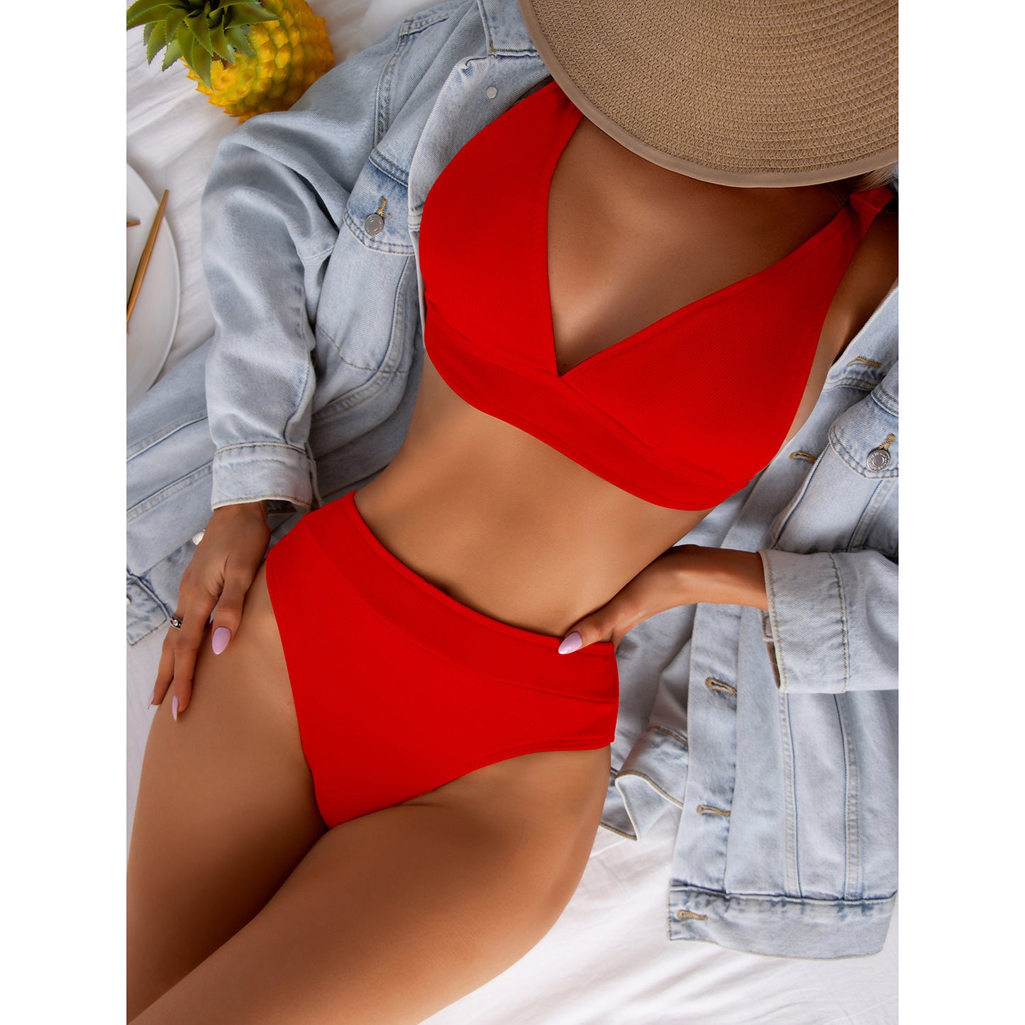ABBY | High Waist Bikini Dames – Klassieke Bikini Set met V-Hals Top