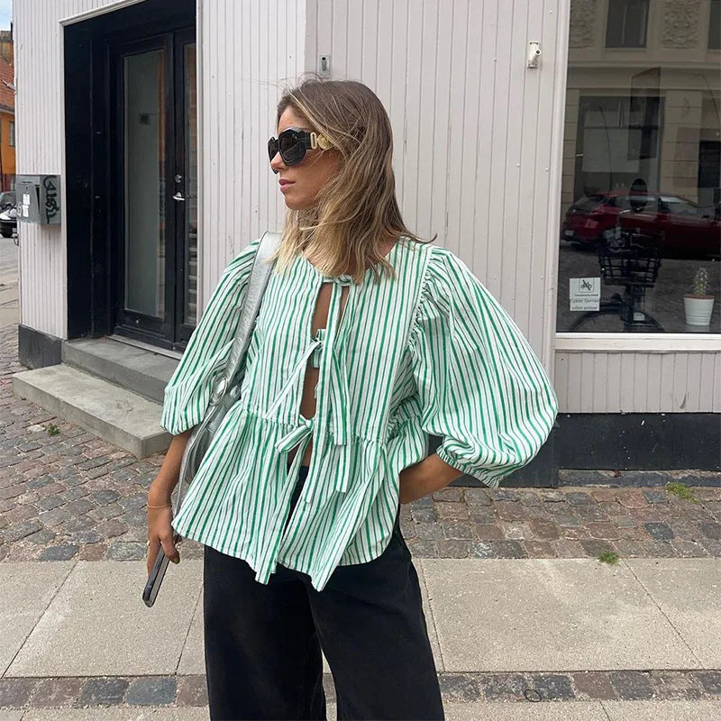 HALIMA | Luchtige Damesblouse – Vrouwelijke Fit in Steep of Blokjes Design