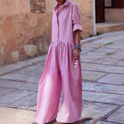 LUCE | Gingham Wide Leg Jumpsuit – Comfort & Karakter in Katoen
