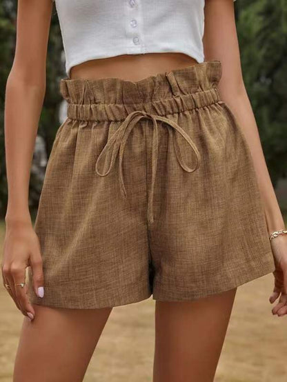 JUIN | Linnenlook Paperbag Shorts – Hoge Taille met Strik in Zomerse Kleuren