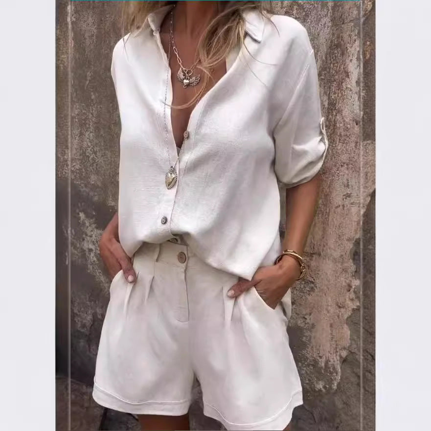 ROXANNE | Linnen Set Dames – Blouse en Shorts voor een Casual Chic Look