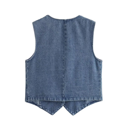 YASMINE | Denim Gilet met Knoopsluiting – Tijdloze Spijkerstof Look voor Dames