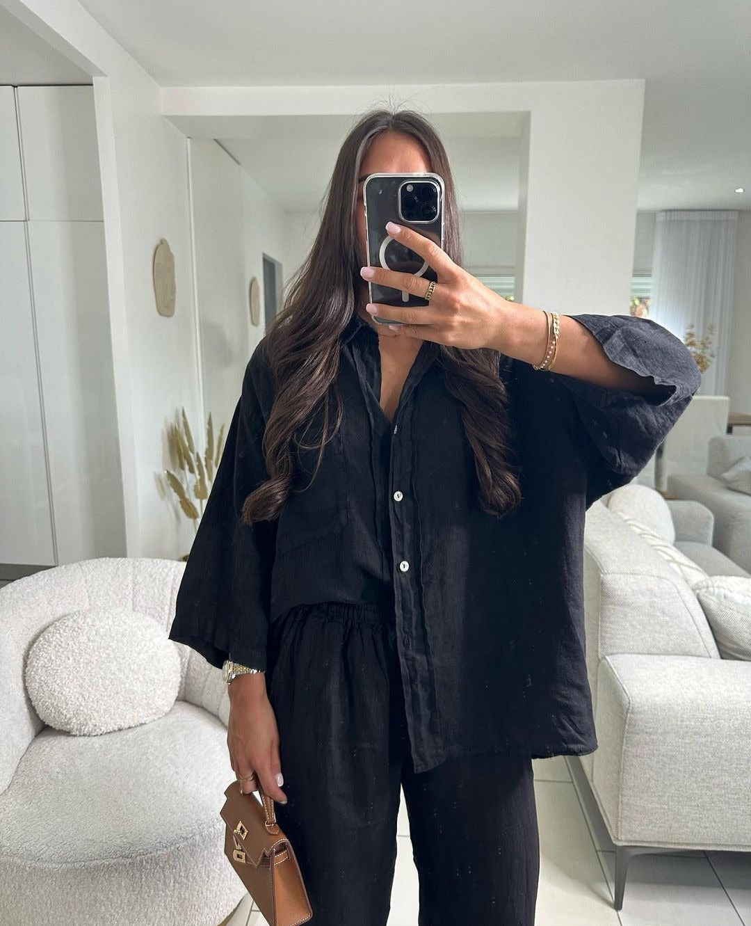 JANNA | 2-Delige Linnen Dames Set – Oversized Blouse & Rechte Broek in Meerdere Kleuren