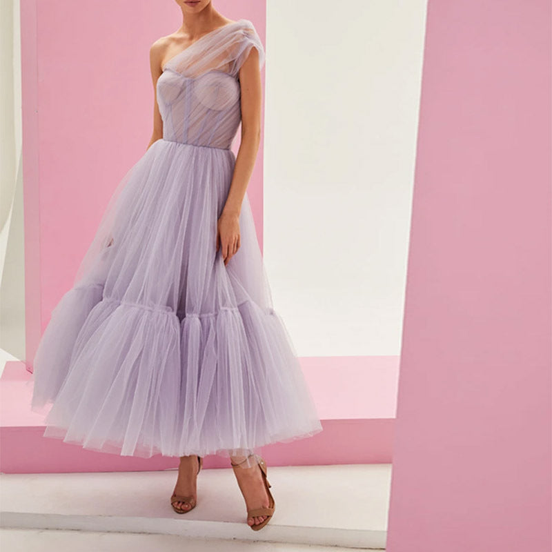 JACQUELINE | Tulle One-Shoulder Gala Jurk – Droomjurk met Elegante Asymmetrie