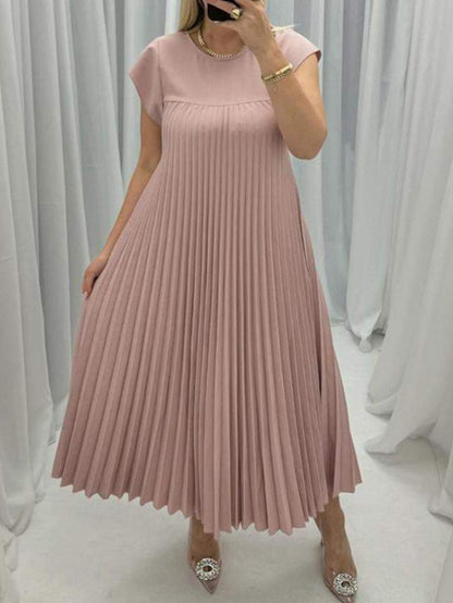 JOLINE | Plissé Jurk Dames Korte Mouwen – Midi Jurk in Meerdere Kleuren