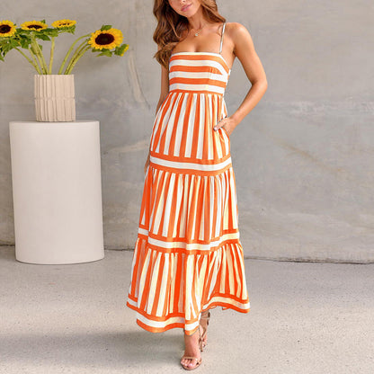 JO | Zomer Maxi Jurk met Stijlvolle Strepen – Spaghetti Straps
