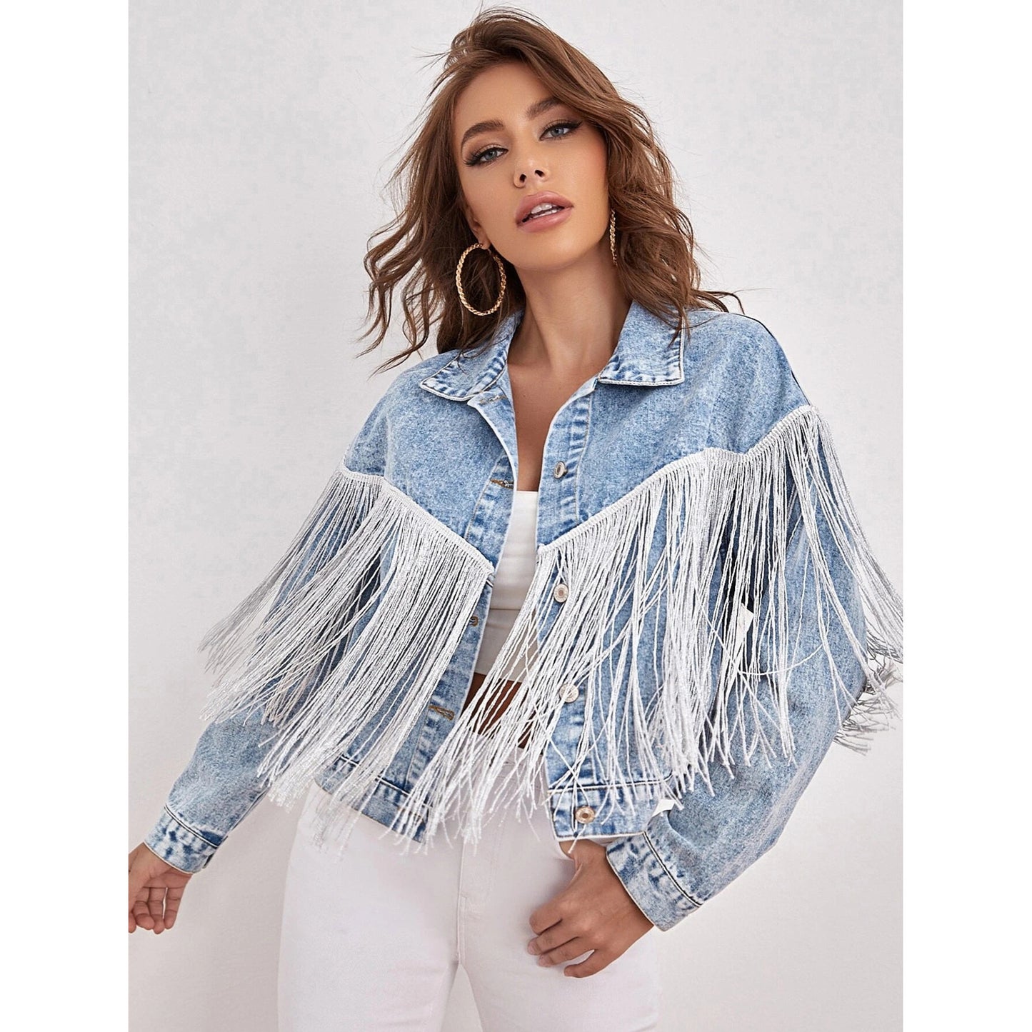 SID | Fringe Denim Jacket – Western Chic in Katoen