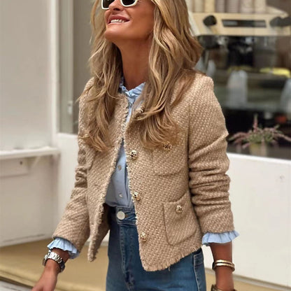 BIEN | Tweed Jasje met Goudkleurige Knopen – Elegant en Tijdloos | Dames Blazer