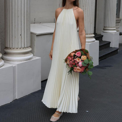 NOÉMIE | Halterjurk Dames – Plissé Maxi Jurk Elegant & Luchtig
