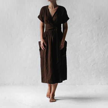 ROSALIEN | Linnen Midi Jurk met Overslag – Comfort & Elegantie in één