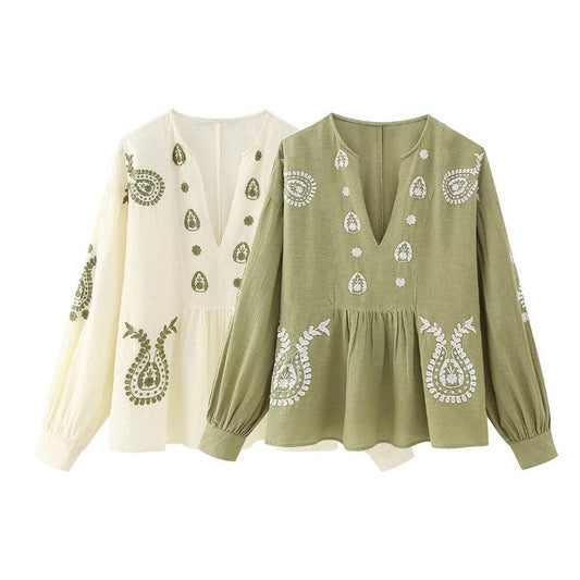 ANNEMIE | Boho Blouse met Borduursels - Katoenen Blouse Dames