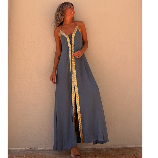 LIV | Maxi Jurk met Gouden Details – Zomerse Elegantielook