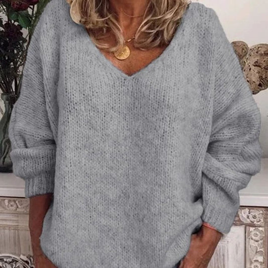 AVA | Oversized Gebreide Trui met V-hals – Stijlvol, Warm & Comfortabel