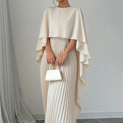 LIZ | Plissé Jurk met Cape – Elegante Maxi Jurk voor Bruiloften en Galafeesten