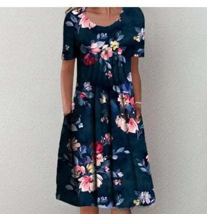 LEXI | Zomerjurk Dames Bloemenprint – Luchtige Korte Mouwen Jurk met Zakken