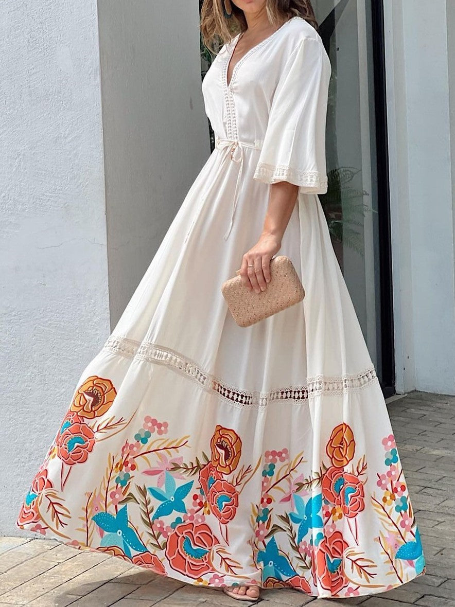 GAIA | Bohemian Maxi Jurk met Bloemenprint – Zomerse Lange Jurk in Diverse Kleuren