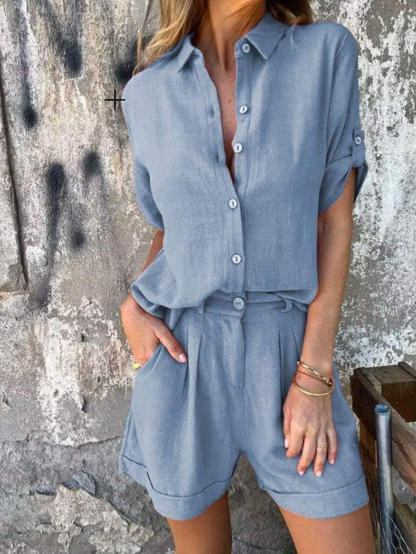 ROXANNE | Linnen Set Dames – Blouse en Shorts voor een Casual Chic Look