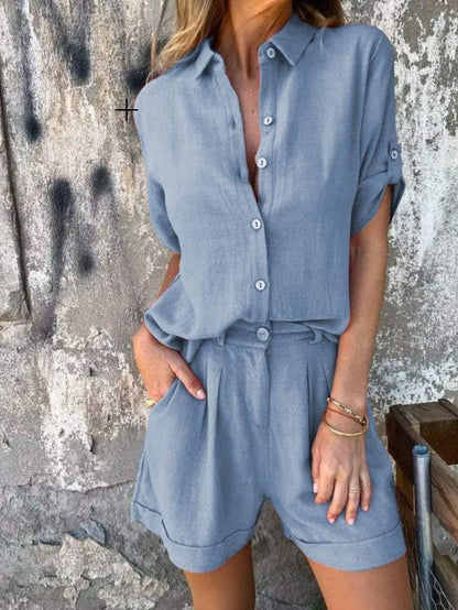 ROXANNE | Linnen Set Dames – Blouse en Shorts voor een Casual Chic Look