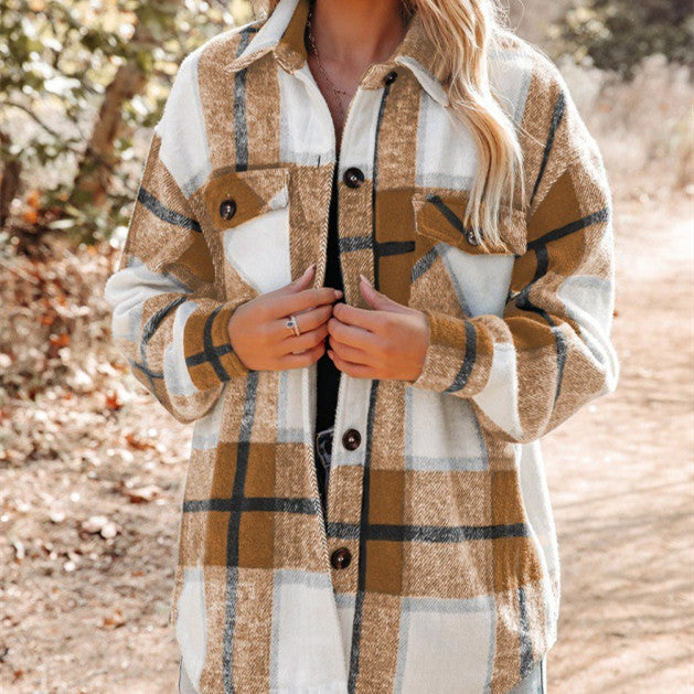 TARA | Oversized Geruite Shacket Dames – Fleece Ruitjas