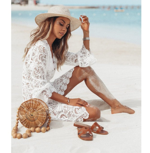 ALBA | Witte Kanten Tuniekjurk – Strandjurk Boho Zomer Dames