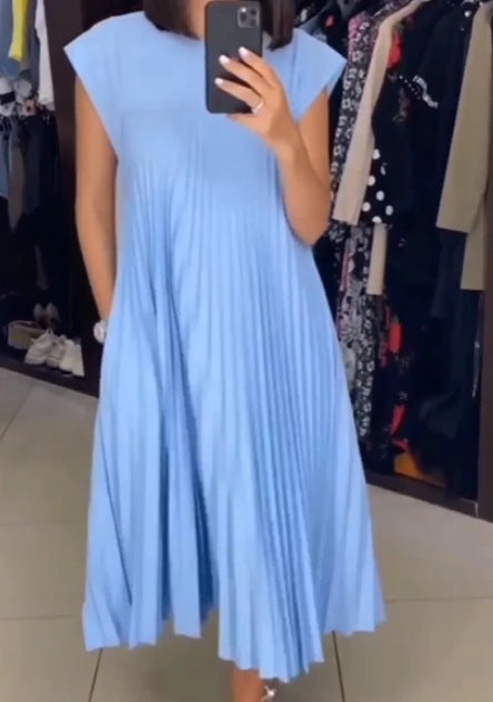 JOLINE | Plissé Jurk Dames Korte Mouwen – Midi Jurk in Meerdere Kleuren