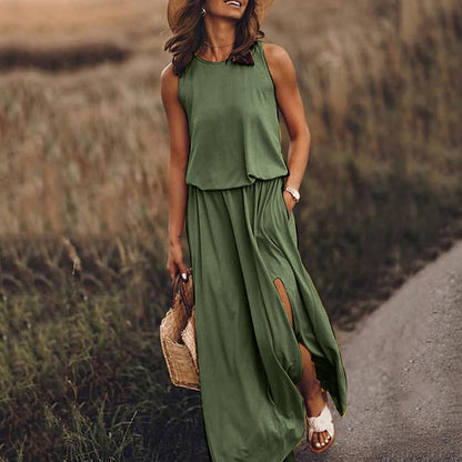 ZENDAYA | Mouwloze Maxi Jurk met Split – Casual Zomerjurk met Pockets