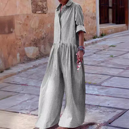 LUCE | Gingham Wide Leg Jumpsuit – Comfort & Karakter in Katoen