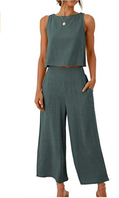 NATHALIE | Twee-Delige Set Dames – Linnen Look Top & Culotte Broek | Zomeroutfit
