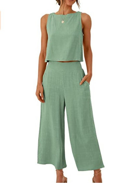 NATHALIE | Twee-Delige Set Dames – Linnen Look Top & Culotte Broek | Zomeroutfit