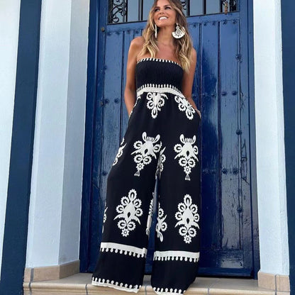 NYNKE | Zomerse strapless jumpsuit met bohemian print